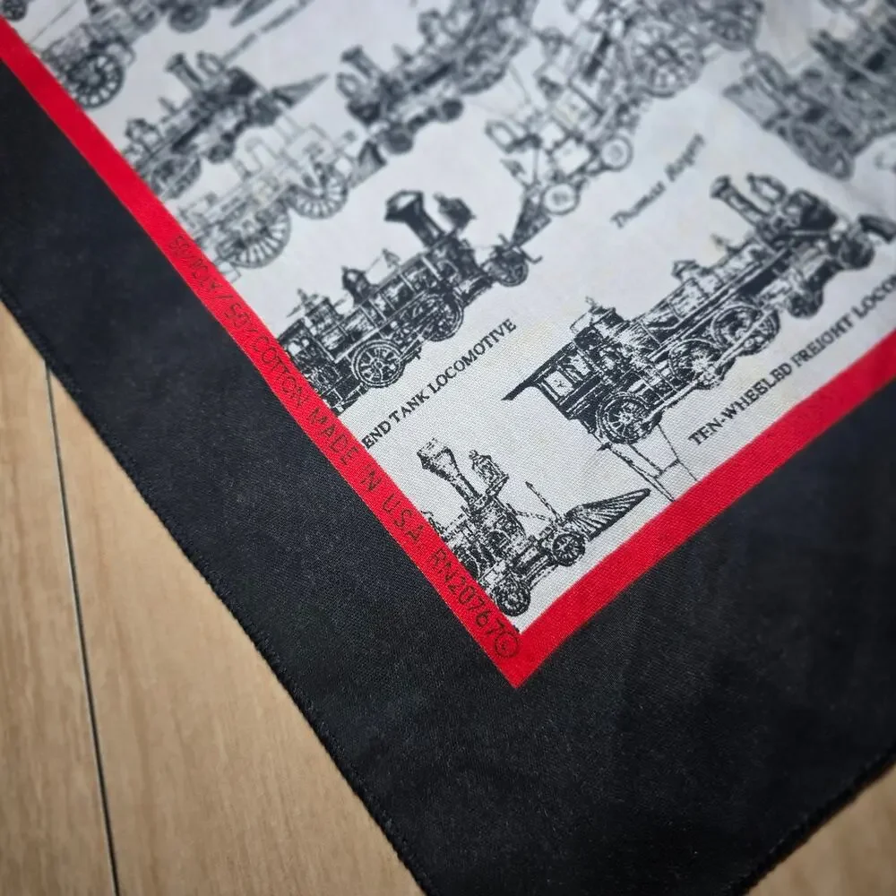 Vintage Historical Steam Locomotive Train Handkerchief Bandana Scarf Made in USA